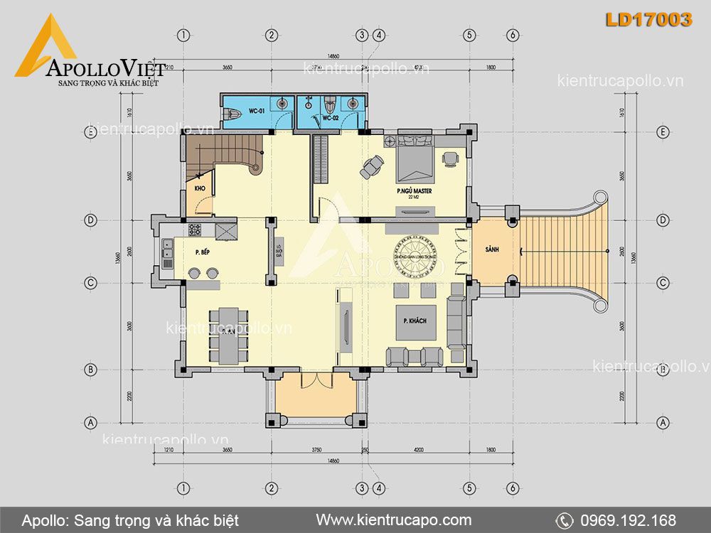 Mẫu dinh thự 3 tầng phong cách quyến rũ, ấn tượng (LD17003)